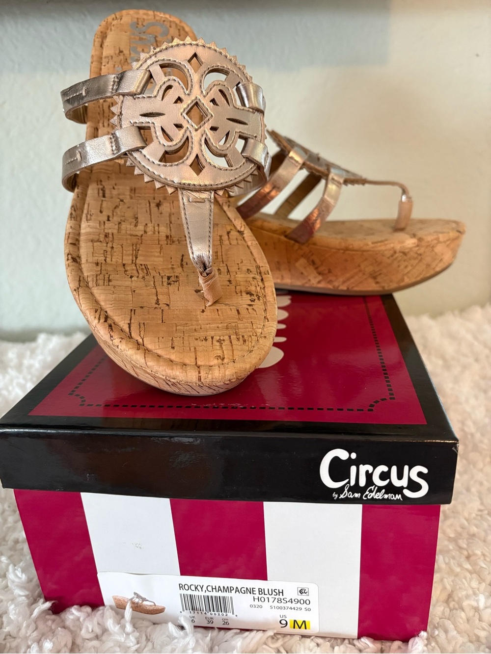 Circus by Sam Edelman Champagne Metallic Cork Wedge Thong Sandals Size 9
